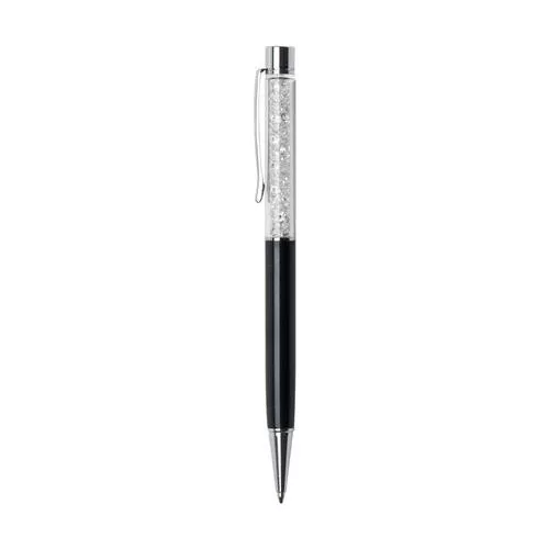 Golyóstoll, fekete, felül fehér SWAROVSKI® kristállyal töltve, 14 cm, ART CRYSTELLA®