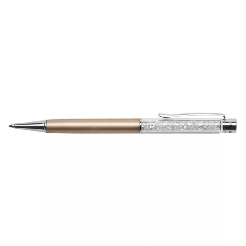 Golyóstoll, arany, felül fehér SWAROVSKI® kristállyal töltve, 14 cm, ART CRYSTELLA®