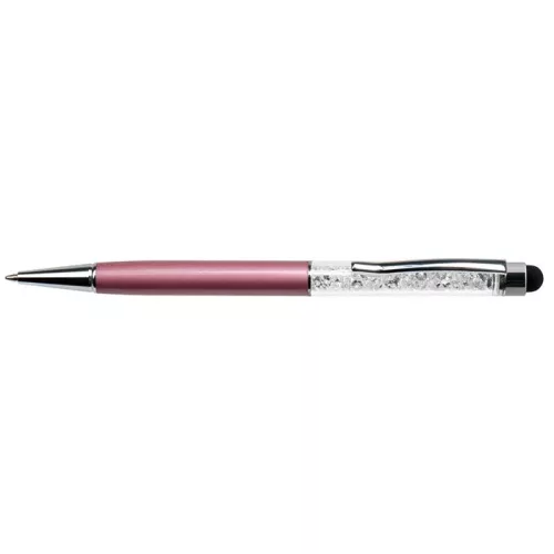 Golyóstoll, világoslila, felül fehér SWAROVSKI® kristállyal töltve, érintővel, 14 cm, ART CRYSTELLA®
