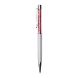   Golyóstoll, krémfehér, felül siam piros SWAROVSKI® kristályokkal töltve, 14 cm, ART CRYSTELLA®