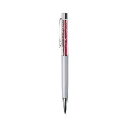 Golyóstoll, krémfehér, felül siam piros SWAROVSKI® kristályokkal töltve, 14 cm, ART CRYSTELLA®