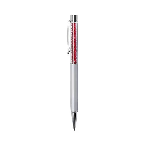 Golyóstoll, krémfehér, felül siam piros SWAROVSKI® kristályokkal töltve, 14 cm, ART CRYSTELLA®