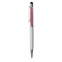   Golyóstoll, krémfehér, felül siam piros SWAROVSKI® kristályokkal töltve, TOUCH, 14 cm, ART CRYSTELLA®