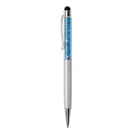   Golyóstoll, krémfehér, felül aquakék SWAROVSKI® kristályokkal töltve, TOUCH, 14 cm, ART CRYSTELLA®