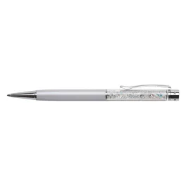   Golyóstoll, krémfehér, felül színjátszós fehér SWAROVSKI® kristállyal töltve, 14 cm, ART CRYSTELLA®