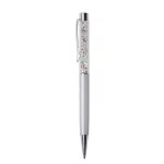 Golyóstoll, krémfehér, felül színjátszós fehér SWAROVSKI® kristállyal töltve, 14 cm, ART CRYSTELLA®