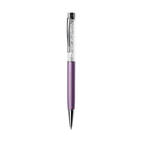 Golyóstoll, orgonalila, felül fehér SWAROVSKI® kristályokkal töltve, 14 cm, ART CRYSTELLA®
