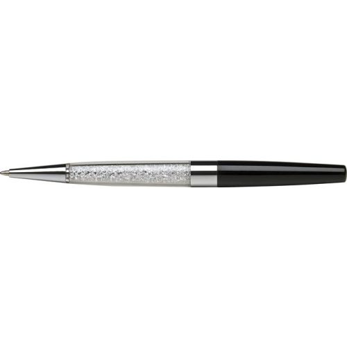 Golyóstoll, fekete, alul fehér SWAROVSKI® kristállyal töltve, 14cm, ART CRYSTELLA®
