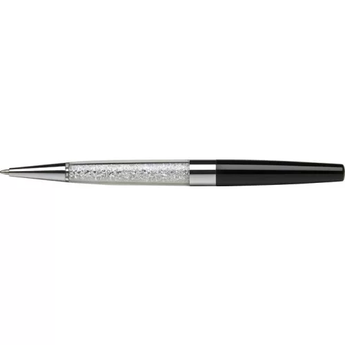 Golyóstoll, fekete, alul fehér SWAROVSKI® kristállyal töltve, 14cm, ART CRYSTELLA®