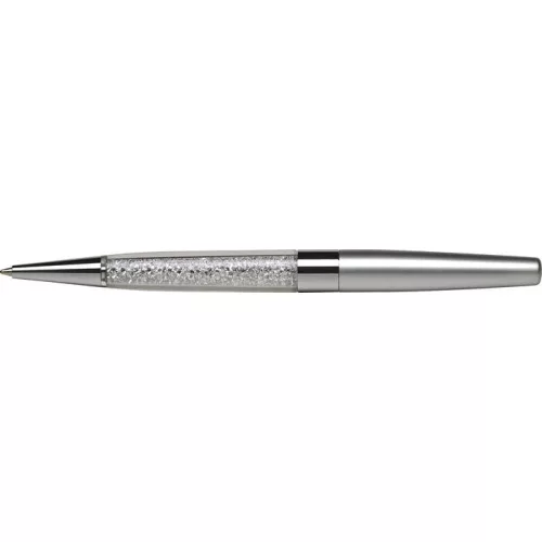 Golyóstoll, ezüst, alul fehér SWAROVSKI® kristállyal töltve, 14cm, ART CRYSTELLA®