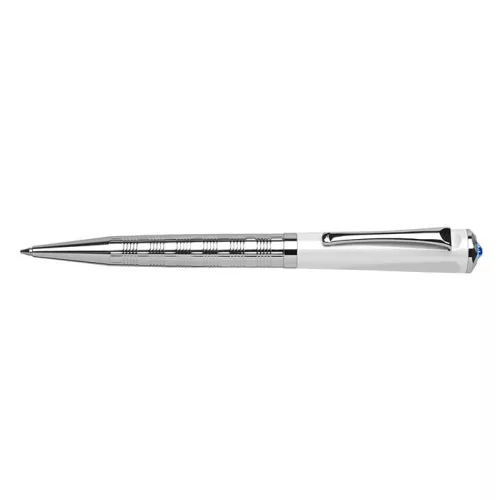 Golyóstoll, fehér-ezüst "Rialto", zafírkék SWAROVSKI® kristállyal, 14cm, ART CRYSTELLA®