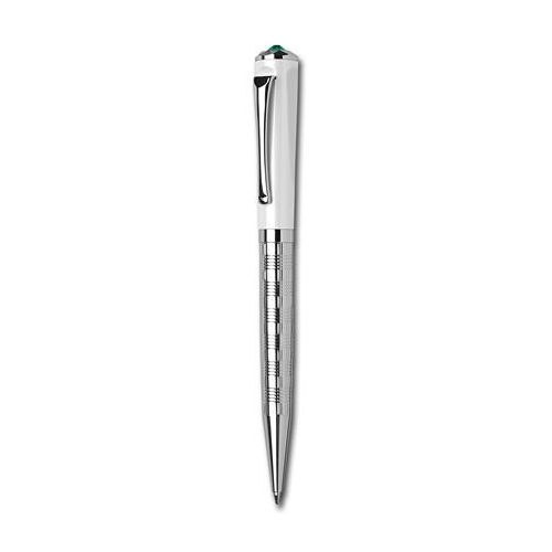 Golyóstoll, fehér-ezüst, "Rialto", light türkiz SWAROVSKI® kristállyal, 14 cm, ART CRYSTELLA®