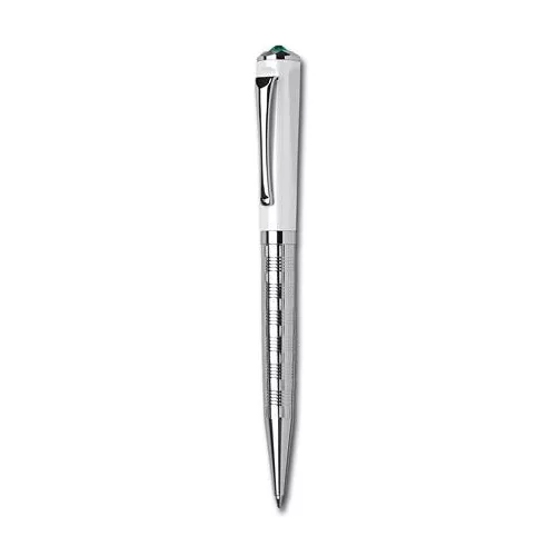 Golyóstoll, fehér-ezüst, "Rialto", light türkiz SWAROVSKI® kristállyal, 14 cm, ART CRYSTELLA®