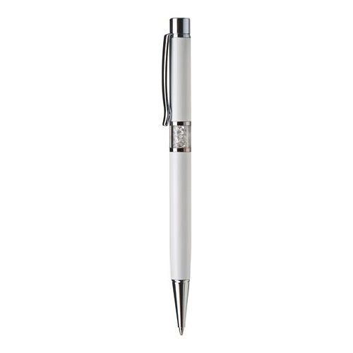 Golyóstoll, fehér, középen fehér SWAROVSKI® kristállyal töltve, 14cm, ART CRYSTELLA®