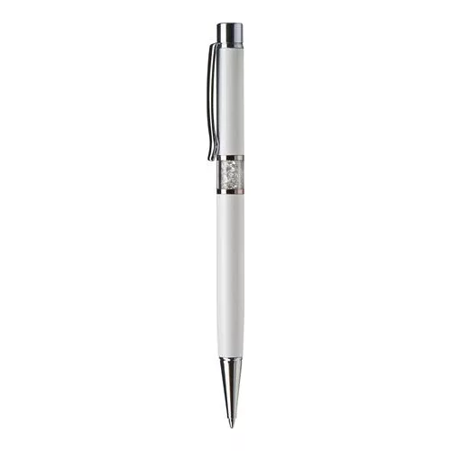 Golyóstoll, fehér, középen fehér SWAROVSKI® kristállyal töltve, 14cm, ART CRYSTELLA®