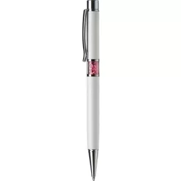   Golyóstoll, fehér, középen rózsaszín SWAROVSKI® kristállyal töltve, 14cm, ART CRYSTELLA®