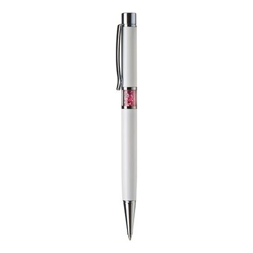 Golyóstoll, fehér, középen rózsaszín SWAROVSKI® kristállyal töltve, 14cm, ART CRYSTELLA®