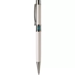   Golyóstoll, fehér, középen türkiz SWAROVSKI® kristállyal töltve, 14cm, ART CRYSTELLA®