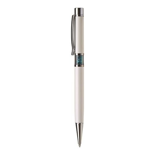 Golyóstoll, fehér, középen türkiz SWAROVSKI® kristállyal töltve, 14cm, ART CRYSTELLA®