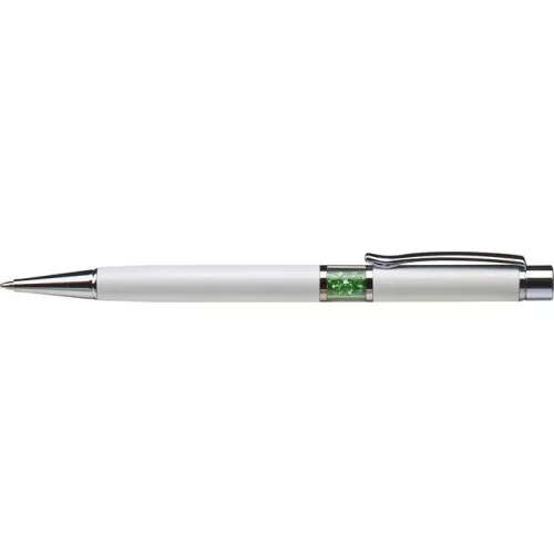 Golyóstoll, fehér, középen peridot zöld SWAROVSKI® kristállyal töltve, 14cm, ART CRYSTELLA®