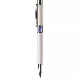   Golyóstoll, fehér, középen zafírkék SWAROVSKI® kristállyal töltve, 14cm, ART CRYSTELLA®