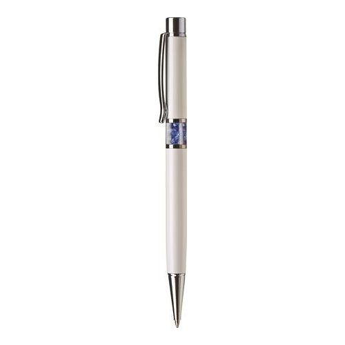 Golyóstoll, fehér, középen zafírkék SWAROVSKI® kristállyal töltve, 14cm, ART CRYSTELLA®