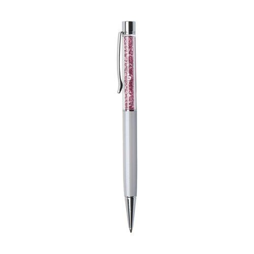 Golyóstoll, krémfehér, felül rózsaszín SWAROVSKI® kristállyal töltve, 14 cm, ART CRYSTELLA®