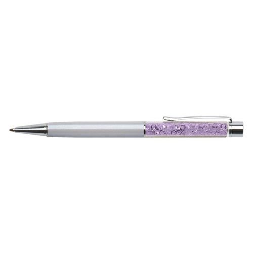 Golyóstoll, krémfehér, felül orgona lila SWAROVSKI® kristállyal töltve, 14 cm, ART CRYSTELLA®