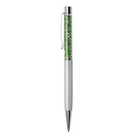   Golyóstoll, krémfehér, felül zöld SWAROVSKI® kristállyal töltve, 14 cm, ART CRYSTELLA®