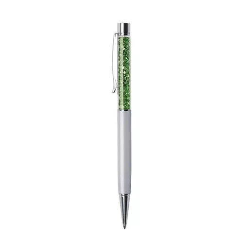 Golyóstoll, krémfehér, felül zöld SWAROVSKI® kristállyal töltve, 14 cm, ART CRYSTELLA®