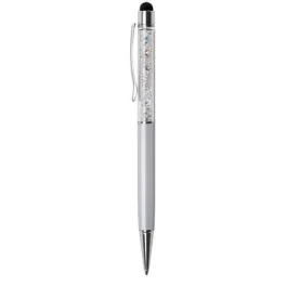   Golyóstoll, krémfehér, felül színjátszós fehér SWAROVSKI® kristállyal töltve, érintővel, 14 cm, ART CRYSTELLA®