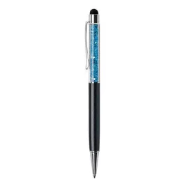   Golyóstoll, fekete, felül aquakék SWAROVSKI® kristállyal töltve, érintővel, 14 cm, ART CRYSTELLA®