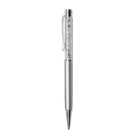   Golyóstoll, ezüst, felül fehér SWAROVSKI® kristállyal töltve, 14 cm, ART CRYSTELLA®