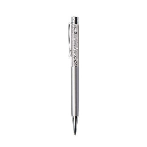 Golyóstoll, ezüst, felül fehér SWAROVSKI® kristállyal töltve, 14 cm, ART CRYSTELLA®