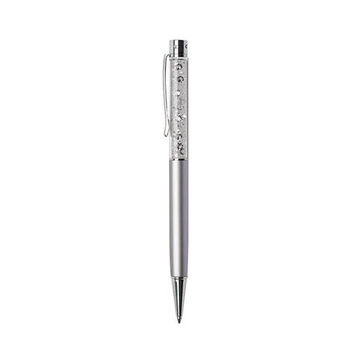 Golyóstoll, ezüst, felül fehér SWAROVSKI® kristállyal töltve, 14 cm, ART CRYSTELLA®