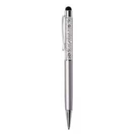   Golyóstoll, ezüst, felül fehér SWAROVSKI® kristállyal töltve, érintővel, 14 cm, ART CRYSTELLA®