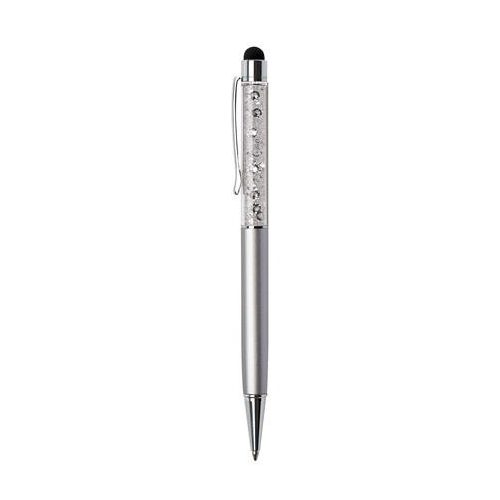 Golyóstoll, ezüst, felül fehér SWAROVSKI® kristállyal töltve, érintővel, 14 cm, ART CRYSTELLA®