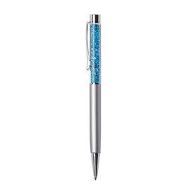   Golyóstoll, ezüst, felül aquakék SWAROVSKI® kristállyal töltve, 14 cm, ART CRYSTELLA®