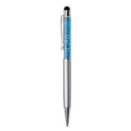   Golyóstoll, ezüst, felül aquakék SWAROVSKI® kristállyal töltve, érintővel, 14 cm, ART CRYSTELLA®
