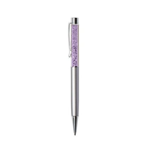 Golyóstoll, ezüst, felül orgonalila SWAROVSKI® kristállyal töltve, 14 cm, ART CRYSTELLA®