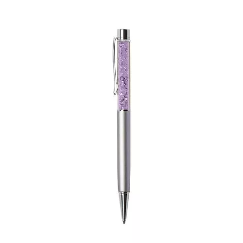 Golyóstoll, ezüst, felül orgonalila SWAROVSKI® kristállyal töltve, 14 cm, ART CRYSTELLA®
