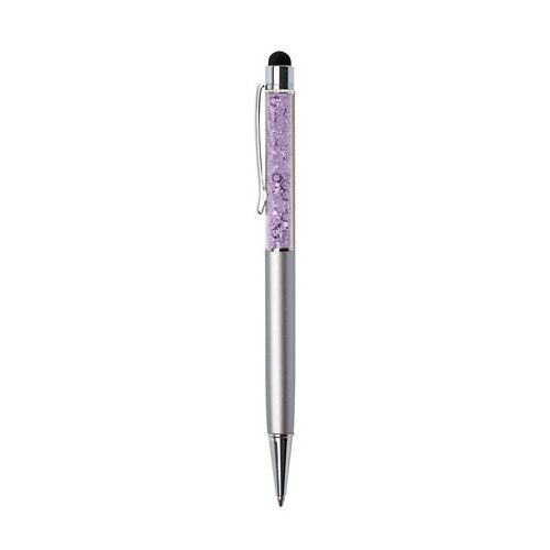 Golyóstoll, ezüst, felül orgonalila SWAROVSKI® kristállyal töltve, érintővel, 14 cm, ART CRYSTELLA®
