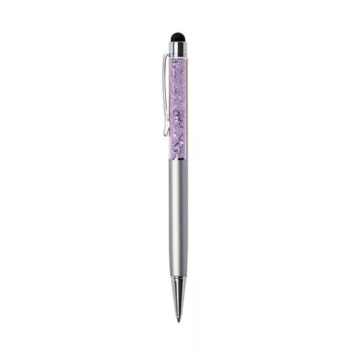 Golyóstoll, ezüst, felül orgonalila SWAROVSKI® kristállyal töltve, érintővel, 14 cm, ART CRYSTELLA®