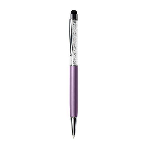 Golyóstoll, orgonalila, felül fehér SWAROVSKI® kristállyal töltve, érintővel, 14 cm, ART CRYSTELLA®