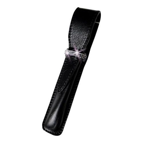 Tolltok, fekete, bőr, 3 sor fehér SWAROVSKI® kristállyal, 16cm, ART CRYSTELLA®