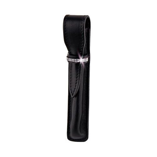 Tolltok, fekete, bőr, 2 sor fehér SWAROVSKI® kristállyal, 16cm, ART CRYSTELLA®