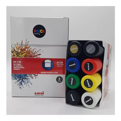 Dekormarker készlet, 15 mm, vágott, UNI "Posca PC-17K, 8 különböző szín