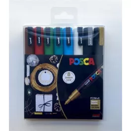   Dekormarker készlet, 0,9-1,3 mm, UNI "Posca PC-3M Holiday", 8 különböző szín
