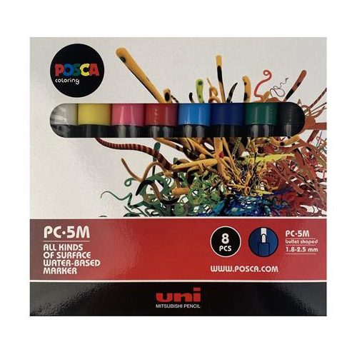 Dekormarker készlet, 1,8-2,5 mm, UNI "Posca PC-5M", 8 különböző szín