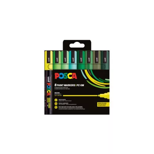 Dekormarker készlet, 1,8-2,5 mm, UNI "Posca PC-5M", 8 különböző zöld szín